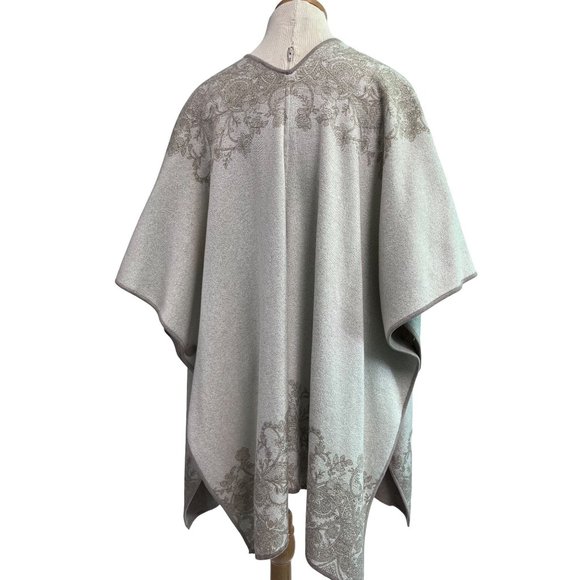 Chico's Large XL Reversible Knit Kimono Poncho Cape Sweater Paisley Tan Beige - Picture 3 of 12